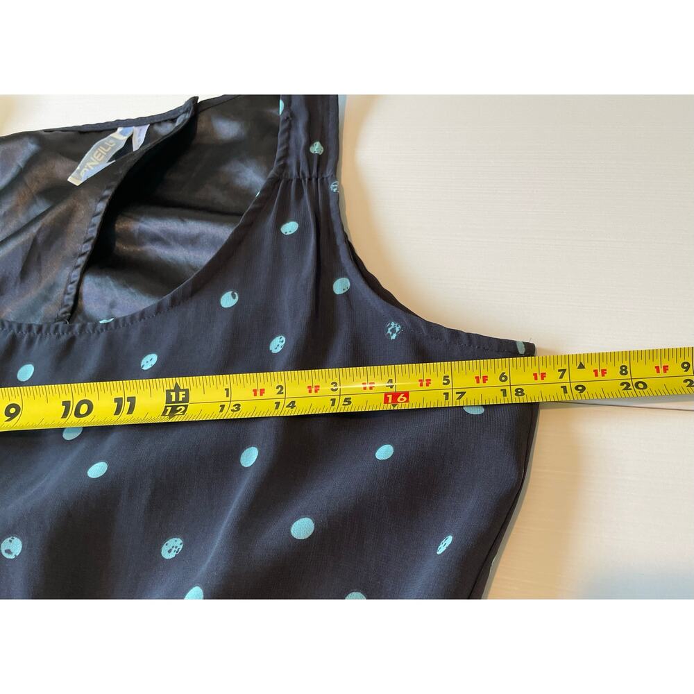 O’Neill Skater Mini Dress Sz L Crossover Back Cut Out Sleeveless Polka Dots Blue - Picture 8 of 9
